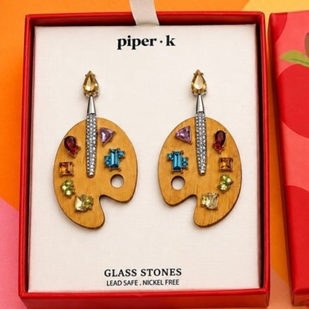 Piper K Artist Jeweled Paint Palette Earrings NIB Art Teacher